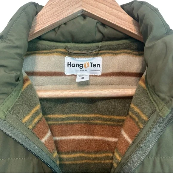 Hang Ten Men's Small Quilted Green Puffer Pocket Sleeveless Zipper Winter Vest - Picture 2 of 4